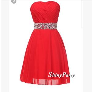 Red strapless prom dress